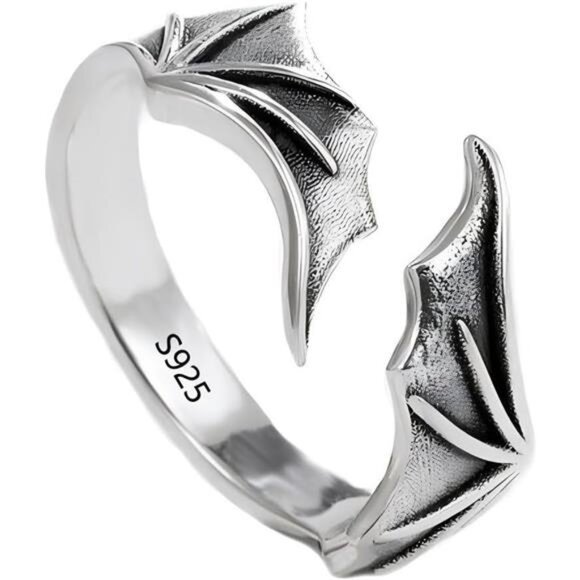 s-l400.jpg Bat Design | Sterling Silver Men\'s Ring | Adjustable Size Ring | Gift for Him
